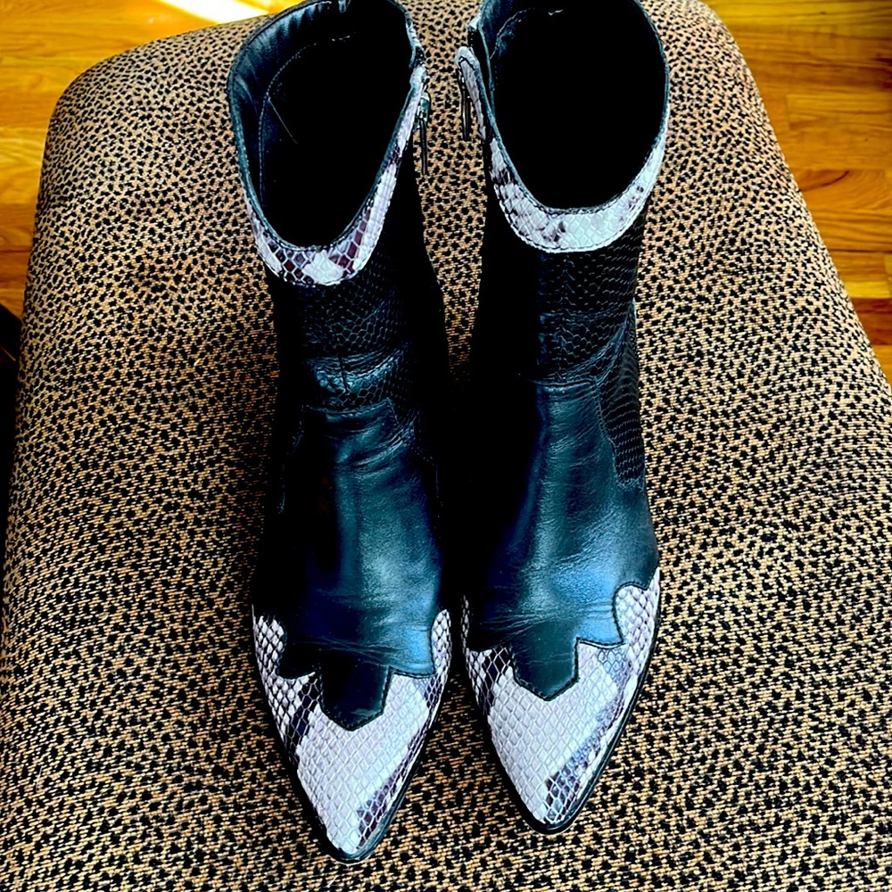 Leather boots with snakeskin accents